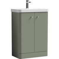 Balterley Floor Standing 2 Door Bathroom Vanity Unit with Ceramic Basin - 600mm - Satin Green