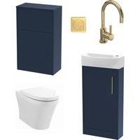 Cloakroom Suite - Left Hand 440mm Vanity, WC Unit, Toilet and Tap - Blue/Brass