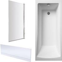 Square 1700x700 Shower Bath Set - Panel, Chrome Square Screen & Leg set