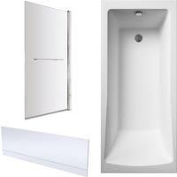 Square 1700x700 Shower Bath Set - Panel & Chrome Square Screen with Rail