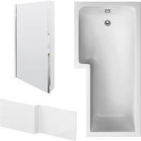 L Shape 1700x850 Shower Bath Set - Panel & Chrome Hinged Screen LH