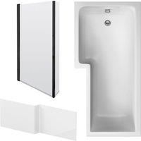 L Shape 1700x850 Shower Bath Set - Panel & Black Return Screen LH