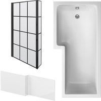 L Shape 1700x850 Shower Bath Set - Panel & Black Grid Return Screen LH