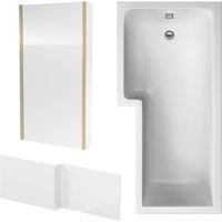 L Shape 1700x850 Shower Bath Set - Panel & Brass Return Screen LH