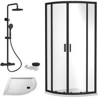 Nuie 800 Black Quadrant Tray & Shower Kit Black