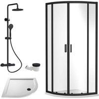 Nuie 900 Black Quadrant Tray & Shower Kit Black