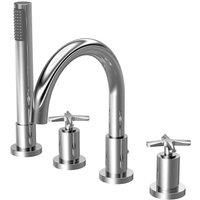 Nuie Aztec Basin & Bath Taps Modern Curved Spout Cross Handle Bathroom Faucet
