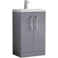 nuie PAL030 Arno Floor Standing 2 Door Vanity Unit & Polymarble Basin, 500mm, Satin Grey