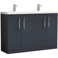 nuie ARN1403F Arno Floor Standing 4 Door Vanity Unit & Double Ceramic Basin, 1200mm, Soft Black