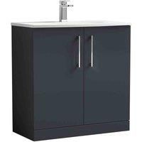 nuie ARN1405G Arno Floor Standing 2 Door Vanity Unit & Curved Ceramic Basin, 800mm, Soft Black