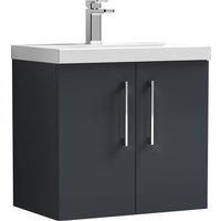 nuie Arno 600mm Wall Hung 2 Door Vanity & Basin 1 - Soft Black, Black