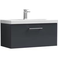 Nuie Arno Single Drawer Wall Hung Vanity Unit Soft 800mm With Standard Basin in Black MFC