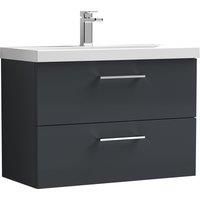 nuie Arno 800mm Wall Hung 2 Drawer Vanity & Basin 1 - Soft Black, Black