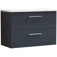 nuie Arno 800mm Wall Hung 2 Drawer Vanity & Laminate Top Soft Black