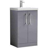 nuie Arno 500mm Floor Standing 2 Door Vanity & Basin 3, Satin Grey