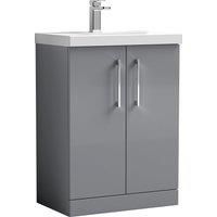 Nuie Arno Satin Grey 2 Door Freestanding Vanity Unit & Basin - 840 x 610mm