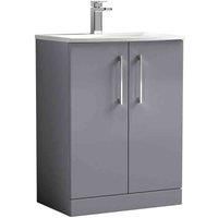 nuie Arno 600mm Floor Standing 2 Door Vanity & Basin 4 - Satin Grey