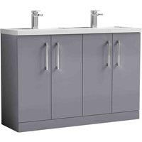 nuie Arno 1200mm Floor Standing 4 Door Vanity & Double Basin, Satin Grey, Grey