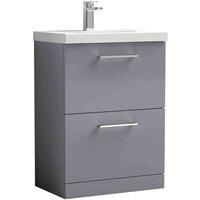 nuie Arno 600mm Floor Standing 2 Drawer Vanity & Basin 3 - Satin Grey, Grey