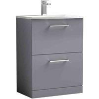 nuie Arno 600mm Floor Standing 2 Drawer Vanity & Basin 4 - Satin Grey, Grey