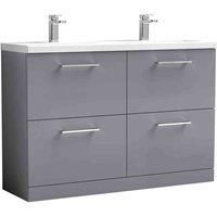 nuie ARN2233F Arno Floor Standing 4 Drawer Vanity Unit & Double Ceramic Basin, 1200mm, Satin Grey