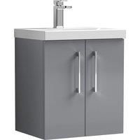 Nuie Arno Grey Wall Hung 2 Door Vanity Unit & Basin - 579 x 510mm