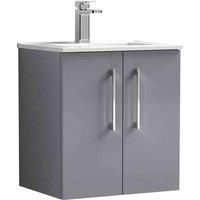 nuie Arno 500mm Wall Hung 2 Door Vanity & Basin 2 - Satin Grey