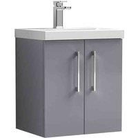 Nuie Arno Double Door Wall Hung Vanity Unit Satin 500mm With Slim Edge Basin in Grey MFC