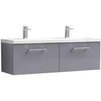 nuie Arno 1200mm Wall Hung 2 Drawer Vanity & Double Basin Satin Grey