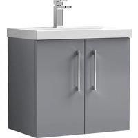 Nuie Arno Grey Wall Hung 2 Door Vanity Unit & Basin - 579 x 610mm