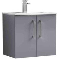 nuie ARN2223B Arno Wall Hung 2 Door Vanity Unit & Minimalist Ceramic Basin, 600mm, Satin Grey