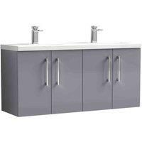 nuie Arno 1200mm Wall Hung 4 Door Vanity & Double Basin Satin Grey, Grey