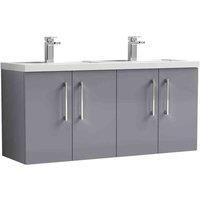 nuie Arno 1200mm Wall Hung 4 Door Vanity & Double Basin, Satin Grey, Grey