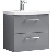 Nuie Arno Gloss Grey Wall Hung 2 Drawer Vanity Unit & Basin - 579 x 610mm