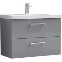 nuie Arno 800mm Wall Hung 2 Drawer Vanity & Basin 1 - Satin Grey, Grey