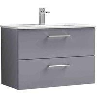 nuie Arno 800mm Wall Hung 2 Drawer Vanity & Basin 2 - Satin Grey