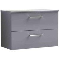 nuie Arno 800mm Wall Hung 2 Drawer Vanity & Worktop - Satin Grey
