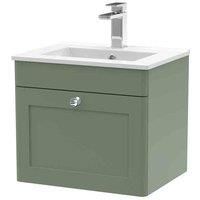Nuie Classique 500mm Wall Mounted Satin Green Vanity Unit Minimalist Basin Unit