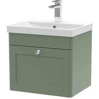 nuie CLC891E Classique Wall Hung 1 Drawer Unit & Thin-Edge Ceramic Basin, 500mm, Satin Green