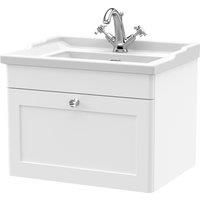 Nuie Classique Wall Hung Vanity Unit & Basin 600mm Satin White - 1 Tap Hole