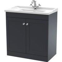 nuie CLC1426F Classique Floor Standing 2 Door Vanity Unit & 1 Tap Hole Ceramic Basin, 800mm, Satin Anthracite, Soft Black