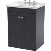 nuie CLC1425G Classique Floor Standing 2 Door Vanity Unit & 3 Tap Hole Ceramic Basin, 600mm, Soft Black