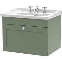 nuie 600mm Wall Hung 1 Drawer Vanity & Basin 3TH - Satin Green