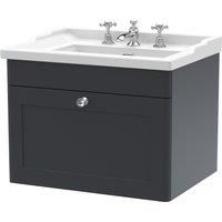 nuie 600mm Wall Hung 1 Drawer Vanity & Basin 3TH - Soft Black, Black