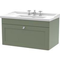 nuie 800mm Wall Hung 1 Drawer Vanity & Basin 3TH - Satin Green, Green