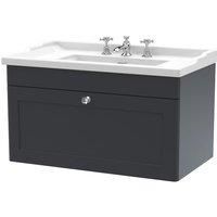 nuie 800mm Wall Hung 1 Drawer Vanity & Basin 3TH - Soft Black