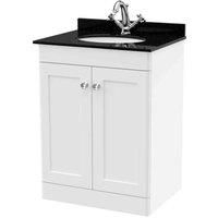 Nuie Classique 2-Door Vanity Unit & 1TH Black Marble Top Basin 600mm Satin White