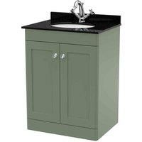 Nuie Classique 2-Door Vanity Unit & 1TH Black Marble Top Basin 600mm Satin Green
