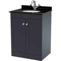 Nuie Classique Floor Standing 2-Door Vanity Unit with 1TH Black Marble Top Basin