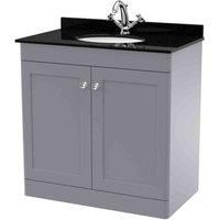 Nuie Classique 2-Door Vanity Unit & 1TH Black Marble Top Basin 800mm Satin Grey